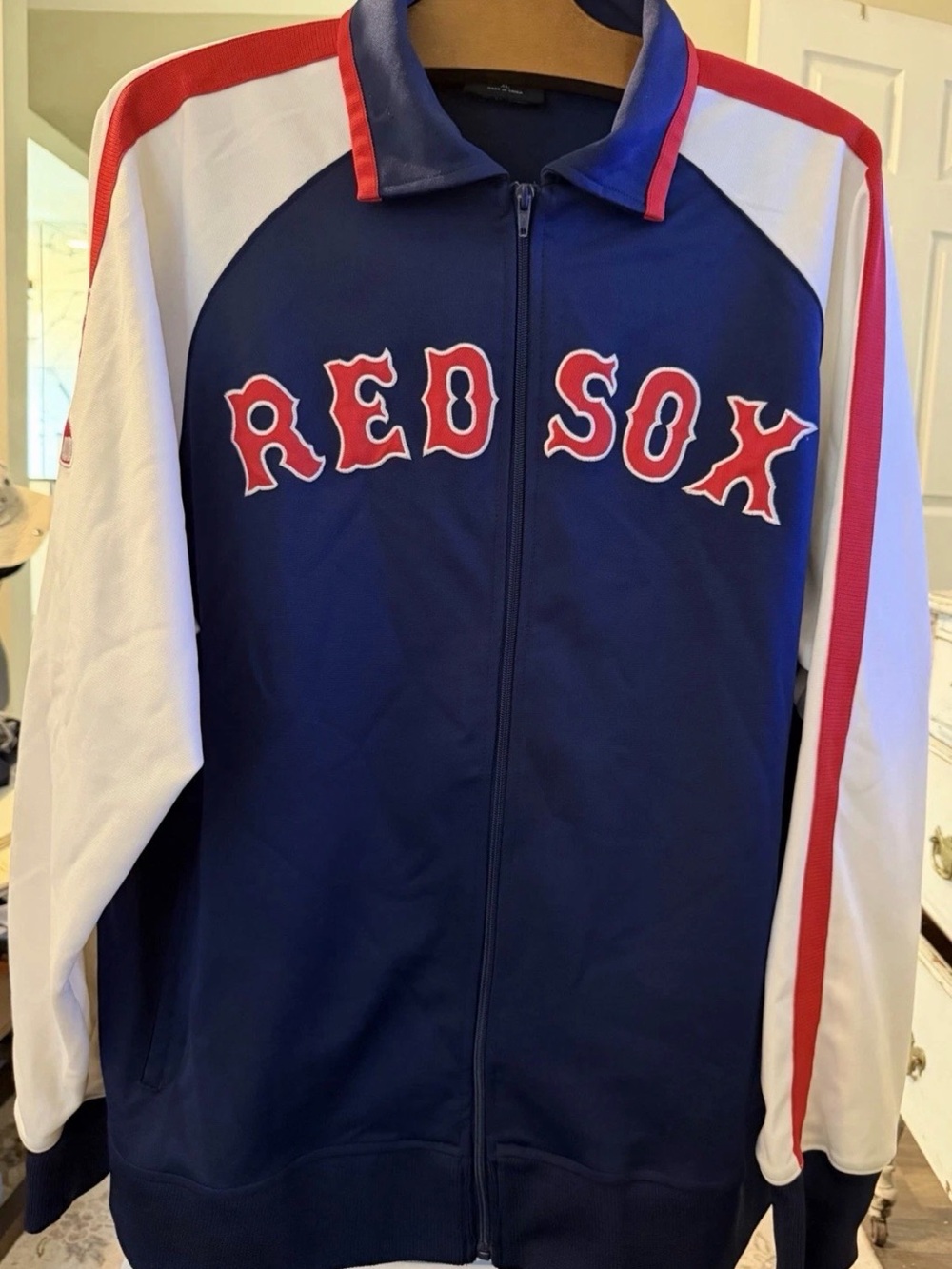 Red Sox Track Jacket Men's XL MLB Full Zip Navy White Red W/Hat Vintage Style